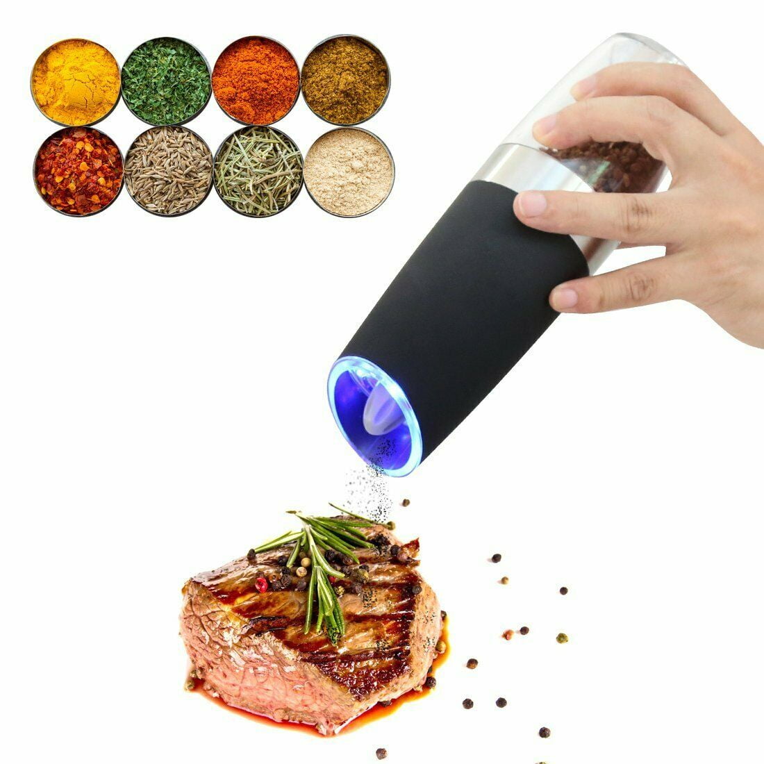 Homchum Gravity Electric Salt and Pepper Grinder Set, Automatic Pepper and Salt  Mill Grinder Battery-Operated with Adjustable Coarseness, LED Light,  Christmas Gifts 1-Pack 