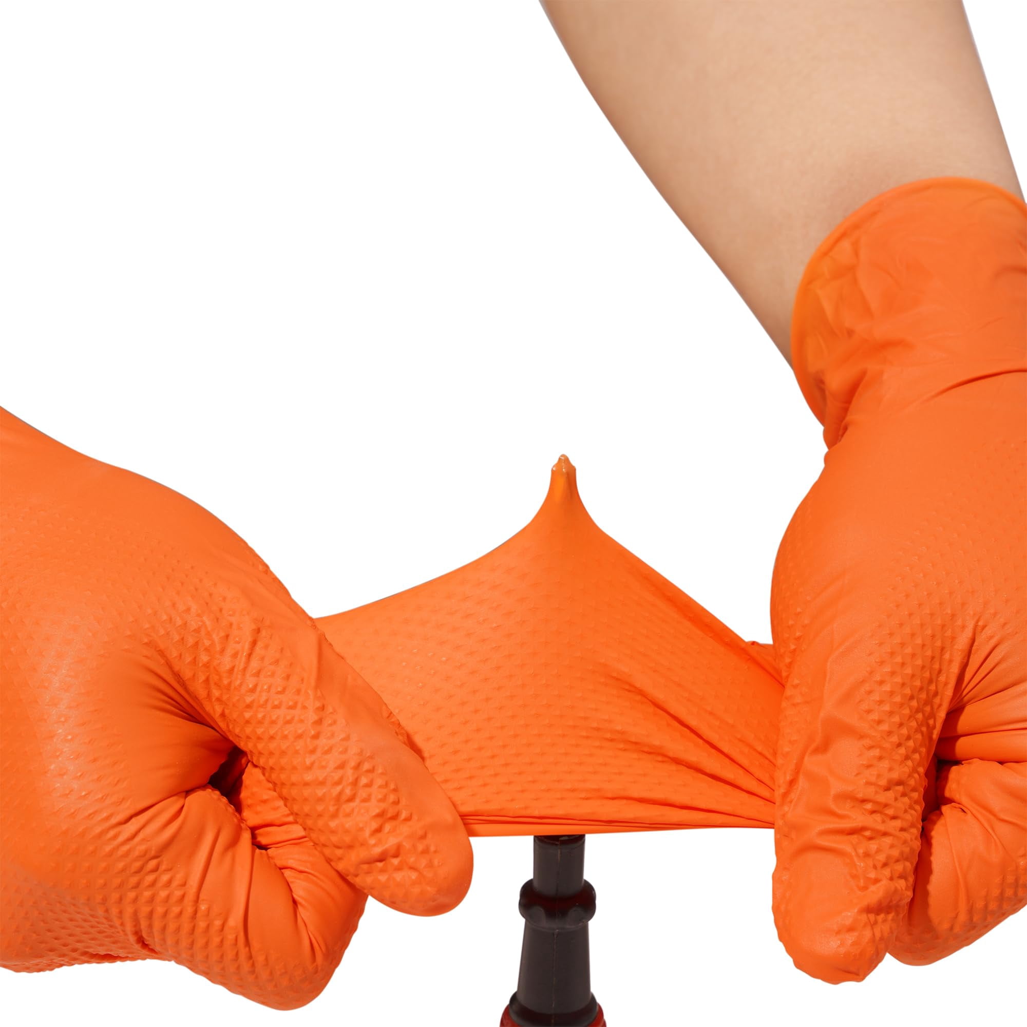 Industrial Orange Nitrile Gloves – Disposable Rubber Gloves 8 Mil – Raised Diamond Texture, Latex & Powder Free - Size Large, Pack of 1000