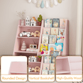 thumbnail image 4 of 4 Tier Kids Bookshelf and Toy Storage Organizer,Multifunctional Wooden Kids Book Shelf with Bookcase Display Stand for Kids Room,Playroom,Pink, 4 of 8