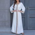 thumbnail image 1 of Amzcrzy Robes Musulmanes pour Femmes Robe en Polyester Mode Décontractée Imprimée Manches Longues Col en V Robe Cheville Robes Longues pour Femmes, 1 of 6