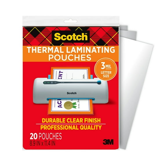 Scotch Matte Thermal Laminating Pouches, Ultra Clear with Matte Finish, Letter Size 8.9 in x 11.4 in, 20-Pack