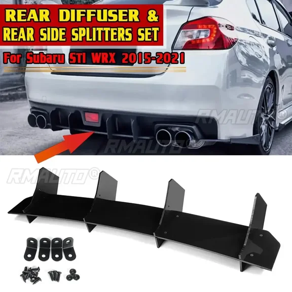 For Subaru STI WRX 2015-2021 Rear Bumper Diffuser Lip High Quality Car Rear Bumper Diffuser & Rear Side Splitters Set Body Kit