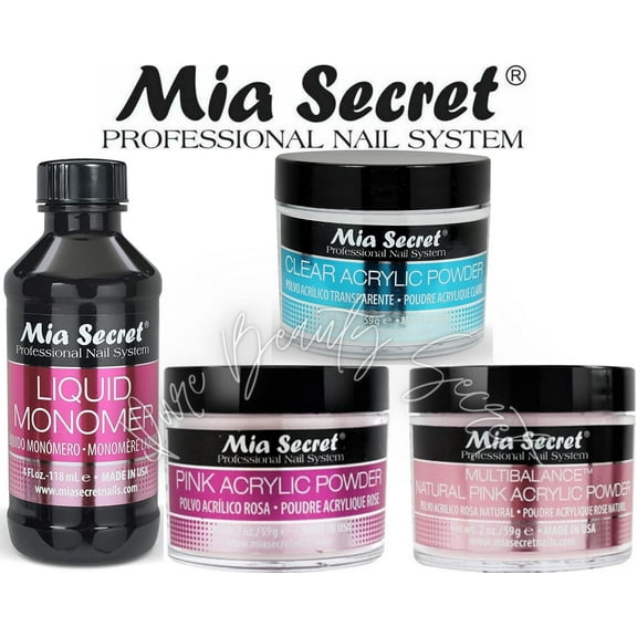 Mia Secret Liquid Monomer 4 oz and Powder 2 oz x 3 (NATURAL PINK   CLEAR   PINK)