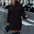 thumbnail image 6 of Women's Sweater Dress Knit Dress Long Sleeve Mock Neck Off Shoulder Solid Color Winter Dress for Holiday Casual,Black,S, 6 of 7