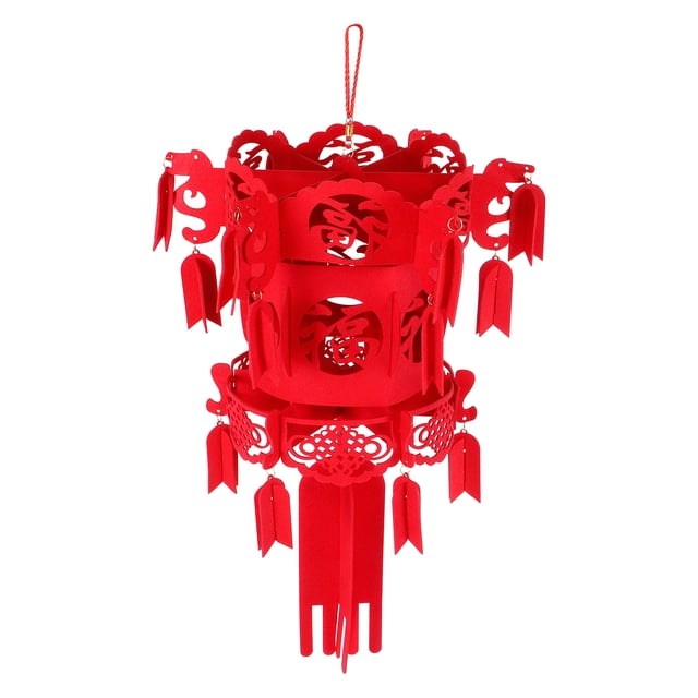 Linterna china DIY fieltro rojo Fu rompecabezas linterna Año nuevo colgante hogar jardín decoraciones