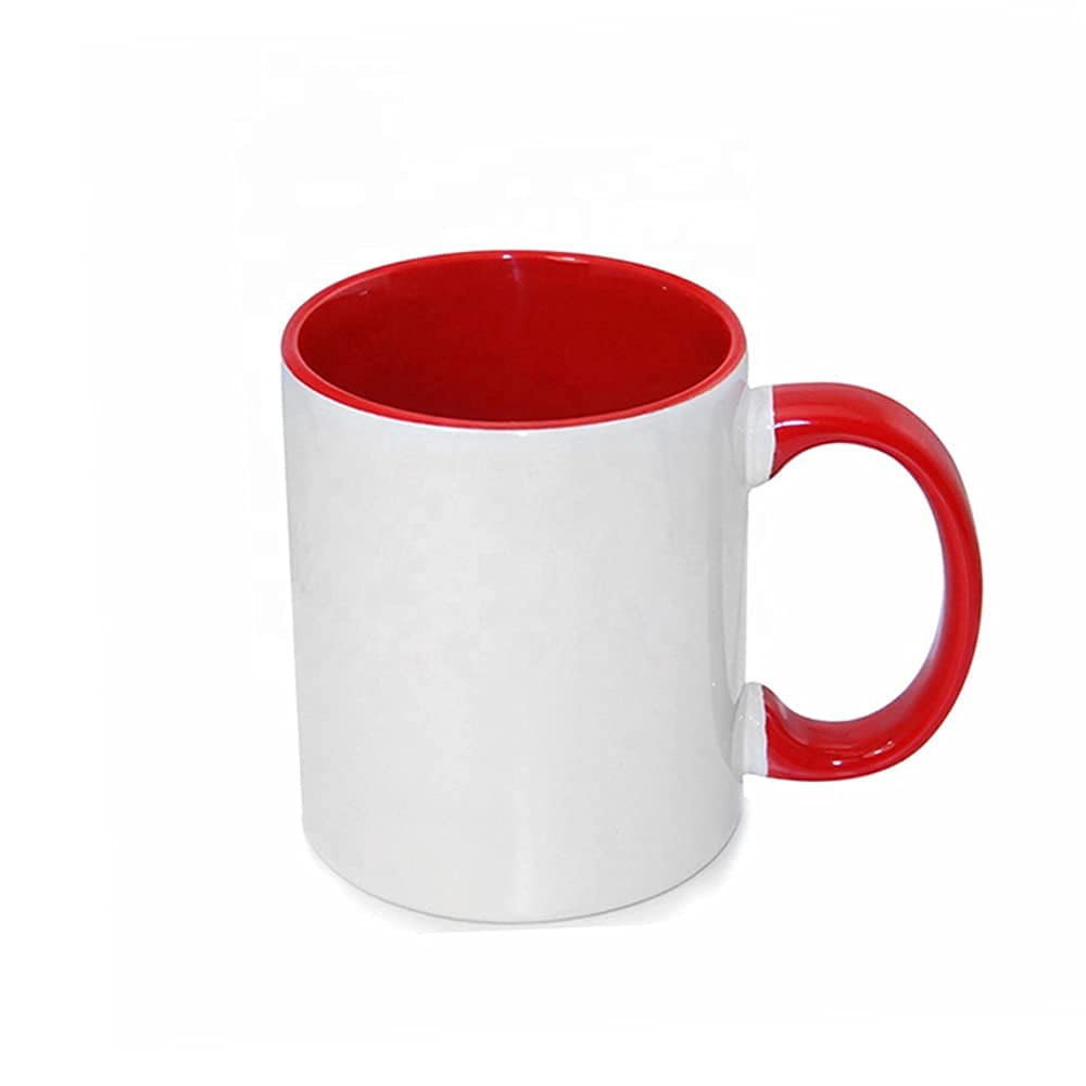MR.R 11oz Set of 6 Sublimation Blank Coffee Mugs,Cup Blank White Mug Cup with Red Color Mug Inner and Handle