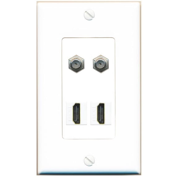 RiteAV 2 Coax 2 HDMI Wall Plate Decorative [White]