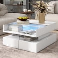 thumbnail image 3 of SESSLIFE Coffee Table, Lift-Top Living Room Table with LED Lights, 29.5" Square Tempered Glass Center Table with Hidden Compartment & 2 Large Drawers, Easy Assembly, White, 3 of 8