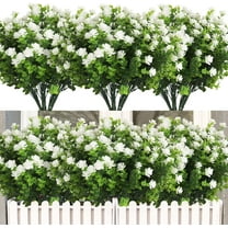 10 Bundles Artificial Outdoor Plants, Artificial Greenery for Flower Arrangements Shrubs UV Resistant Faux Plastic Plants Spring Decorations for Home Front Porch Decor(White)