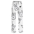 thumbnail image 4 of Fgvctg Womens Easter Pajamas Trendy Sleepwear Wide Leg Pajama Rabbit Print High Waisted Pj Pants Lightweight Fall Easter Eggs Spring Drawstring Lounge Pants with Pockets White L, 4 of 5
