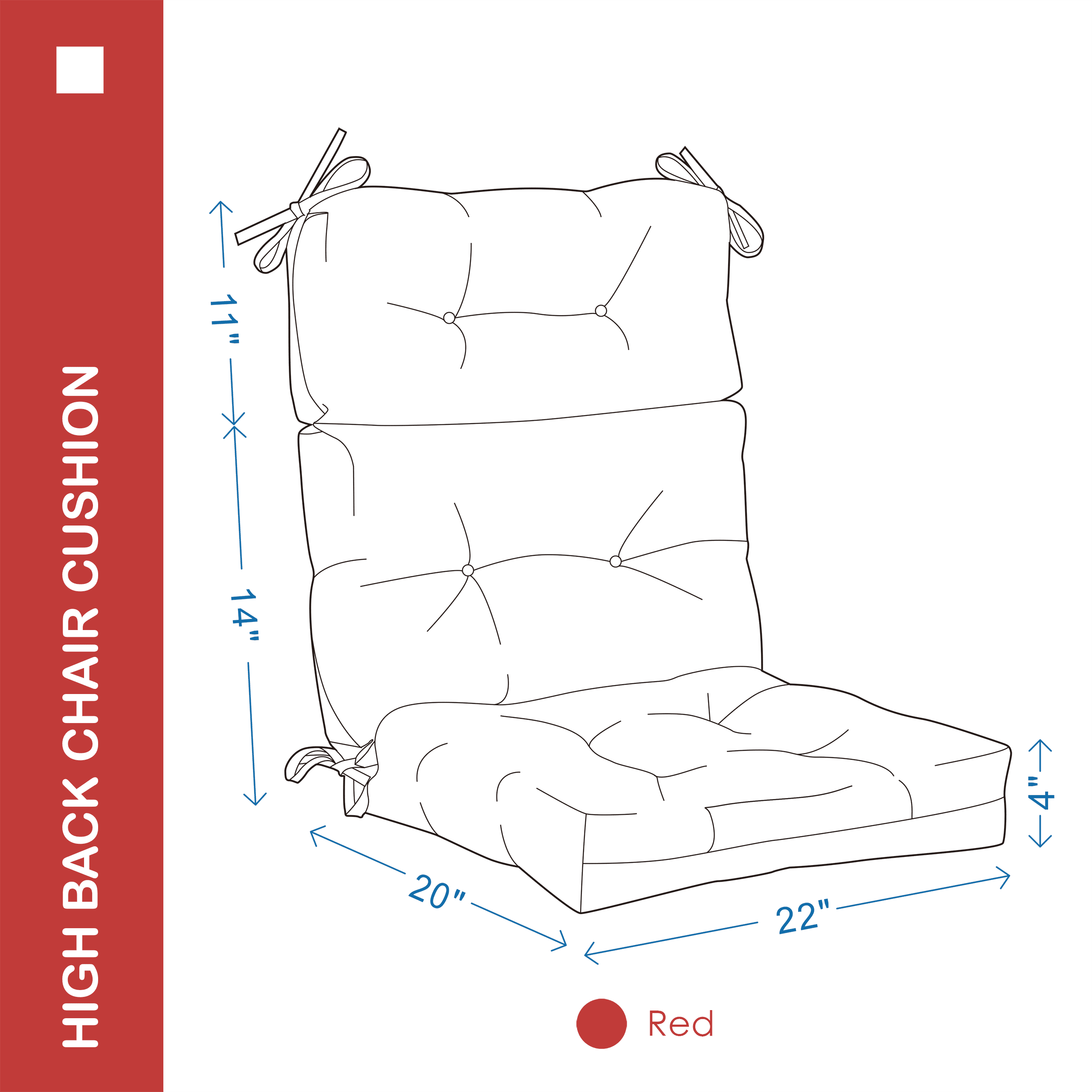 YOOZEKU Outdoor Indoor High Back Chair Cushions Set of 4,Waterproof All-Weather Patio Adirondack Rocking Seat Back Chair Cushions for Outdoor Furniture with Ties,45x22 Inch, Red