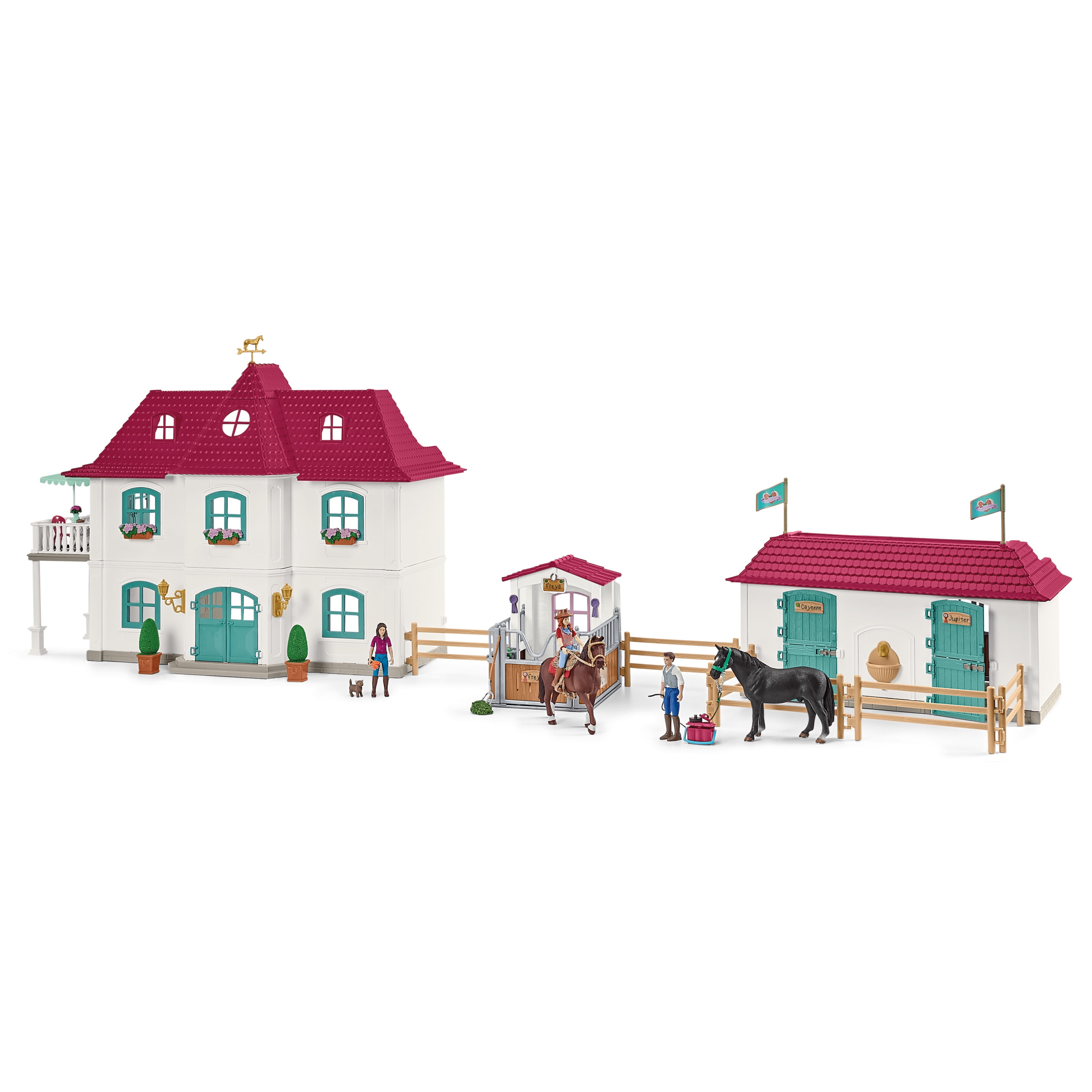 Schleich Horse Club - 192PC Lakeside Country House and Stable Playset with Horses, Rider Figures and Accessories - Horse Toys for Kids 5+ - 42551