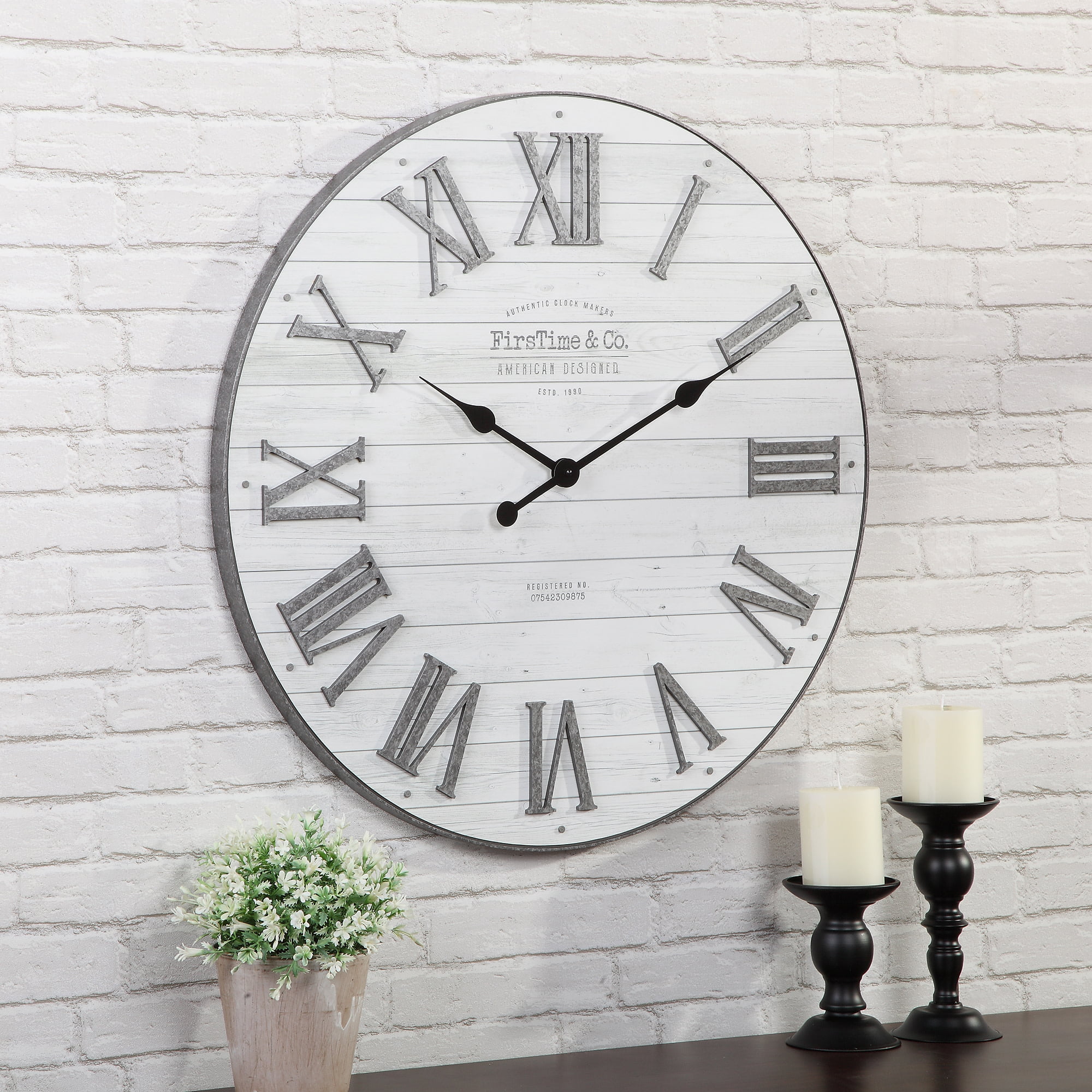 FirsTime & Co. White Emmett Shiplap Wall Clock, Farmhouse, Analog, 27 x 2 x  27 in