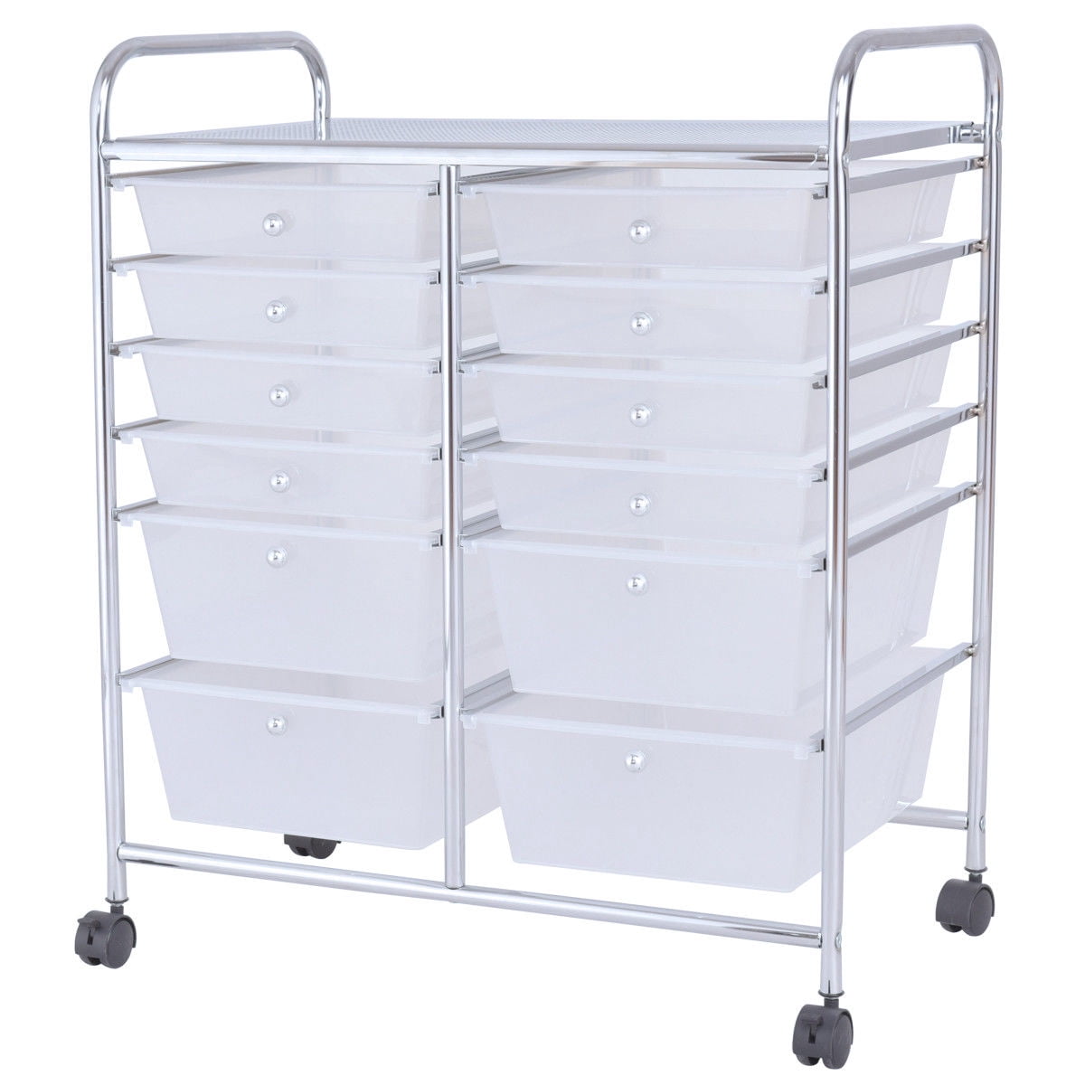 Furnibear 12-Drawer Clear Rolling Storage Cart See-Through Drawer Organizer with Locking Wheels for Crafts and Closet, Transparent