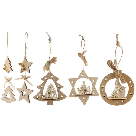 

NUOLUX 5Pcs Christmas Themed Hanging Pendant Wooden Santa Pattern Hanging Decor