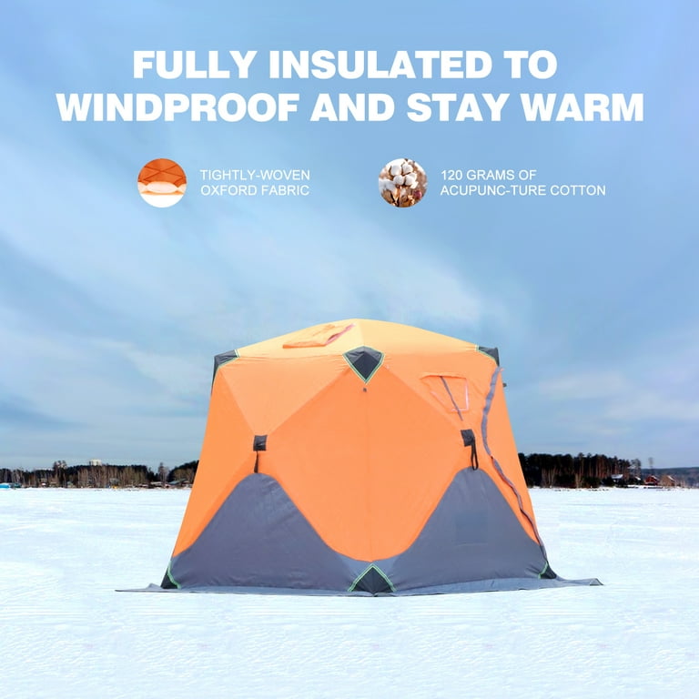 Pop Up Hub-Style 3-4 Person Ice Fishing Shelter, ABXMAS Winter Tent  Insulated Waterproof Oxford Fabric 600D, Outdoor Winter Fishing Portable  Ice