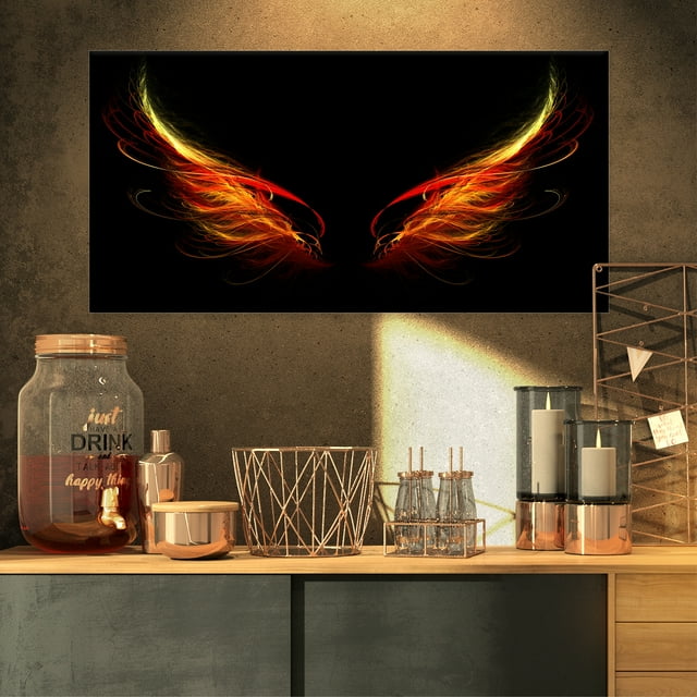 Hell Wings on Black Background - Abstract Wall Art Canvas