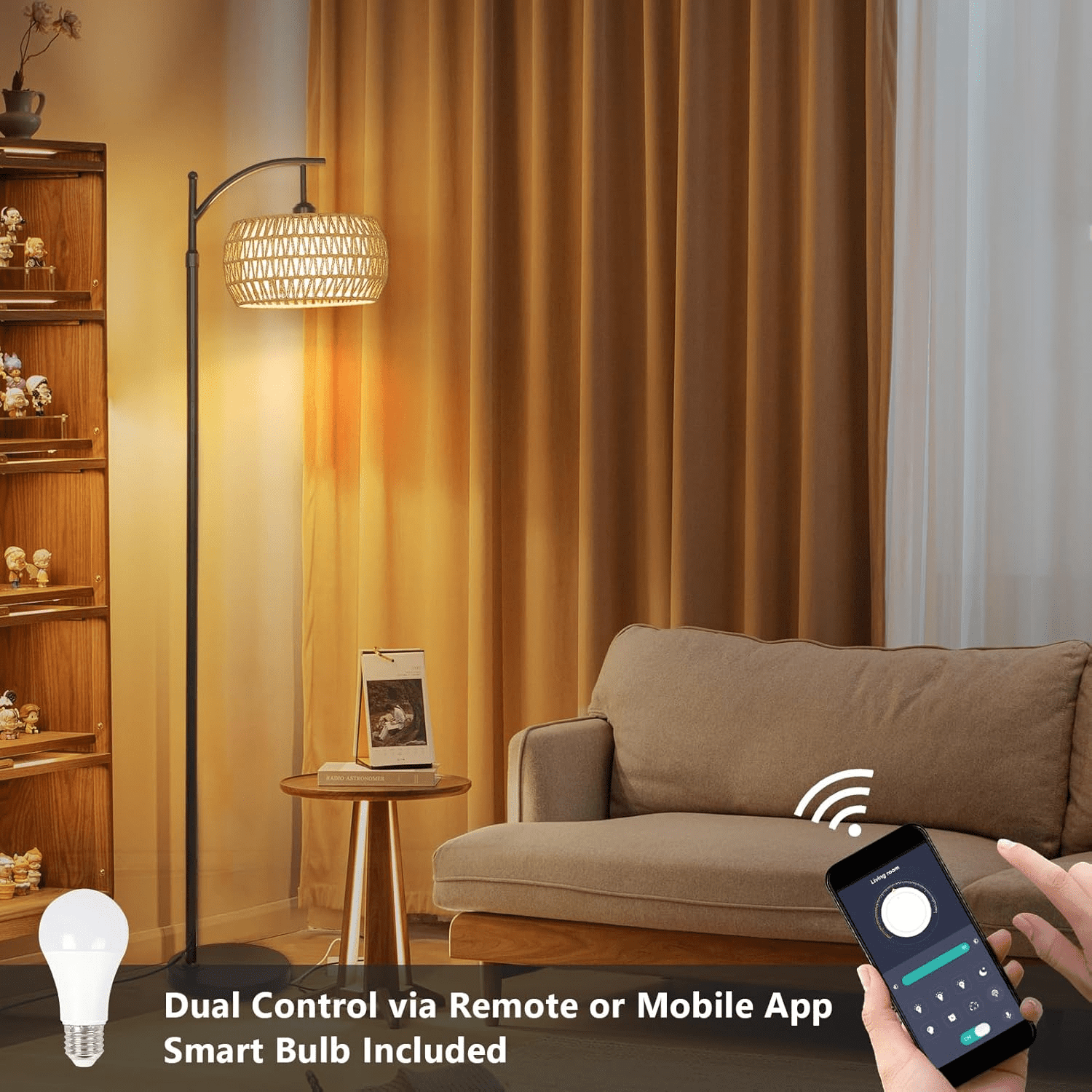 Asdbko lamp, curved floor lamp with remote control