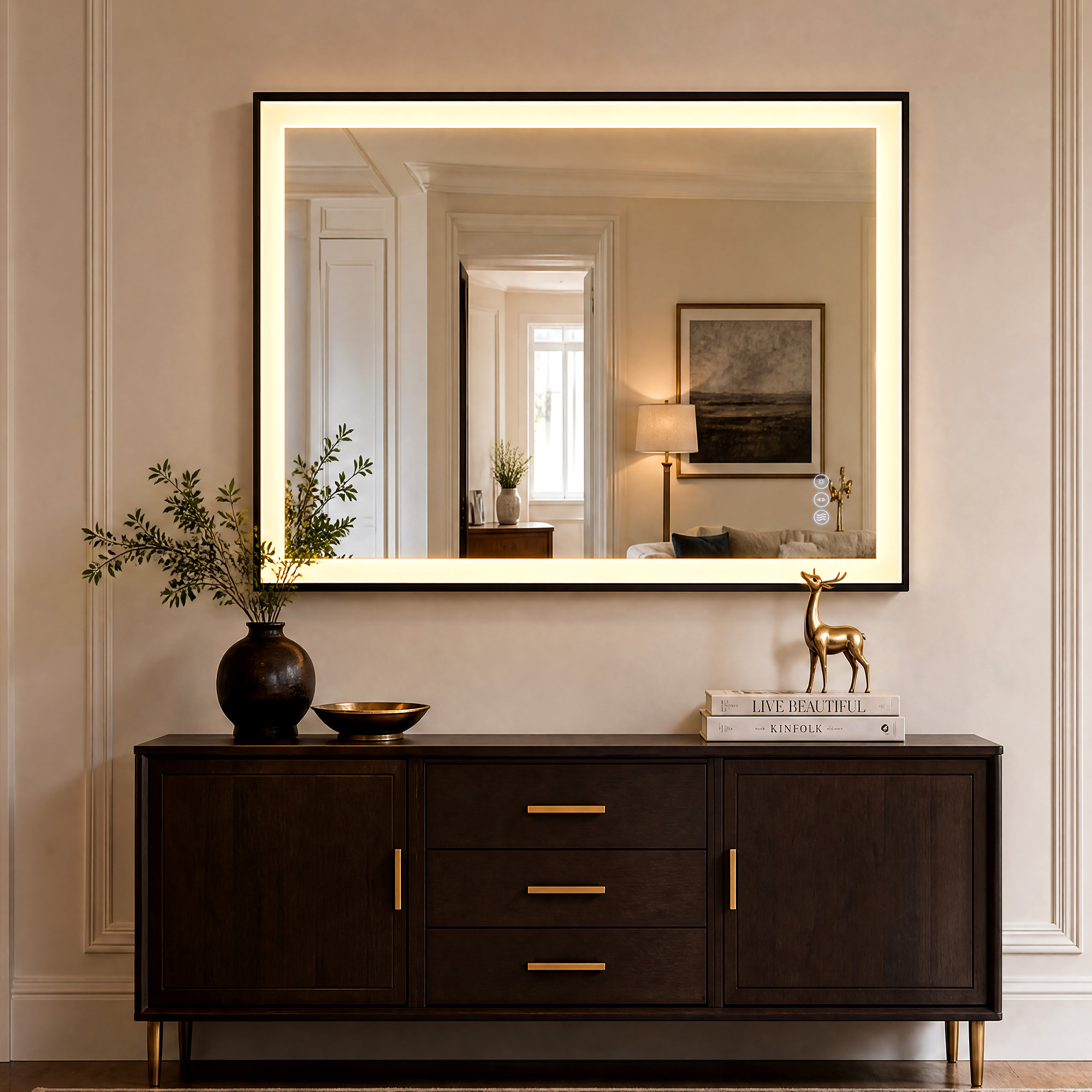 BEAUTYPEAK 28"x 36" LED Bathroom Vanity Mirror with Dimmable 3 Color Modes, Black