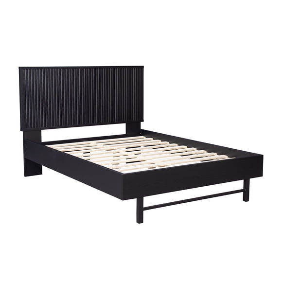 Cama Queen Soho Relan Simil Roble Negro Diseño Acanalado