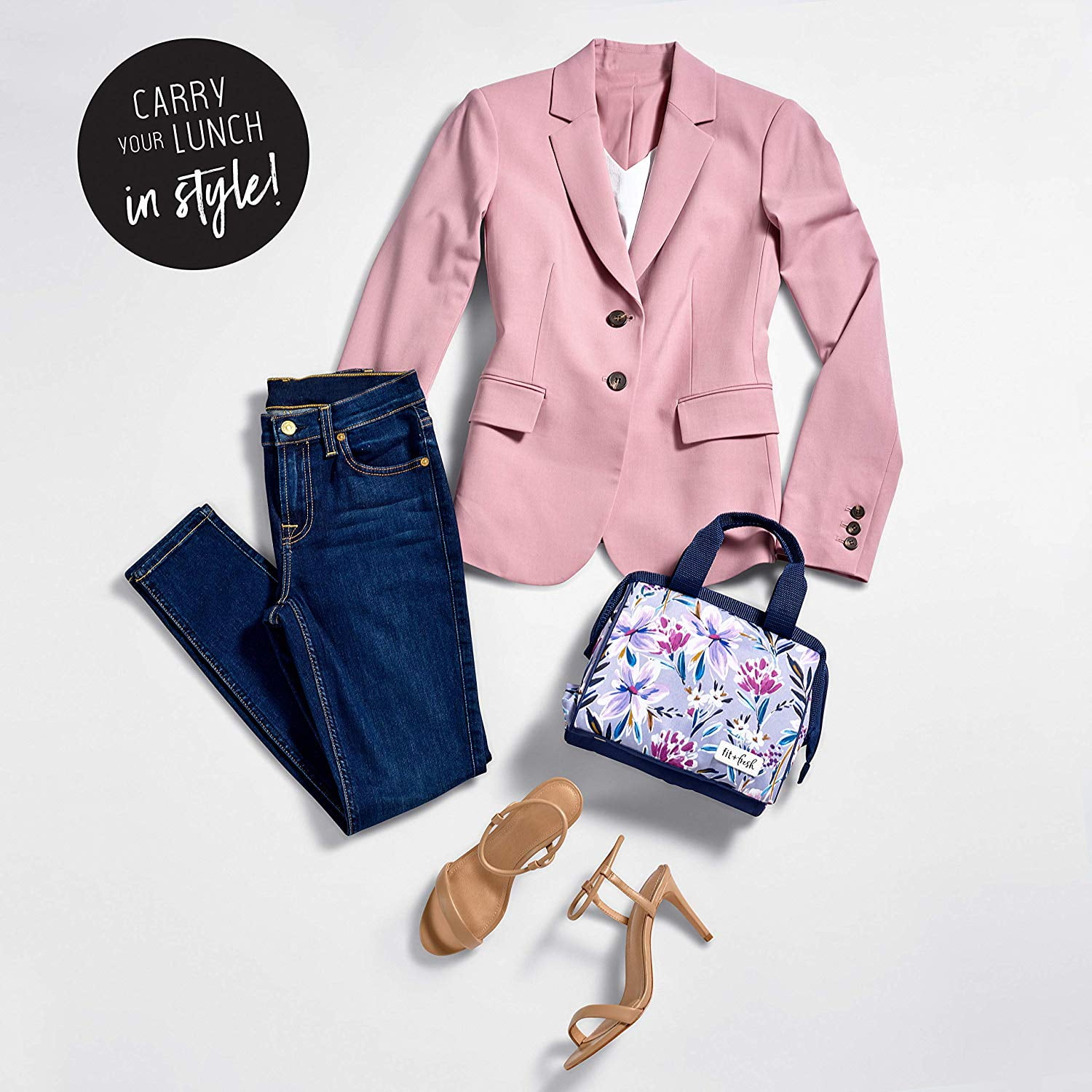 Fit & Fresh Laketown Lunch Bag, Navy Blue and Lilac Floral