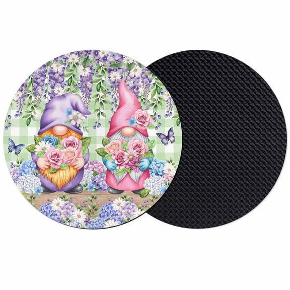 Blue Purple Gnomes Coasters Set of 2, Absorbent Coasters for Drinks, Spring Hydrangea Flower Leaf Green Plaid Coaster for Desk Coffee Table Protection, Home Decor House Warming Gifts 4"