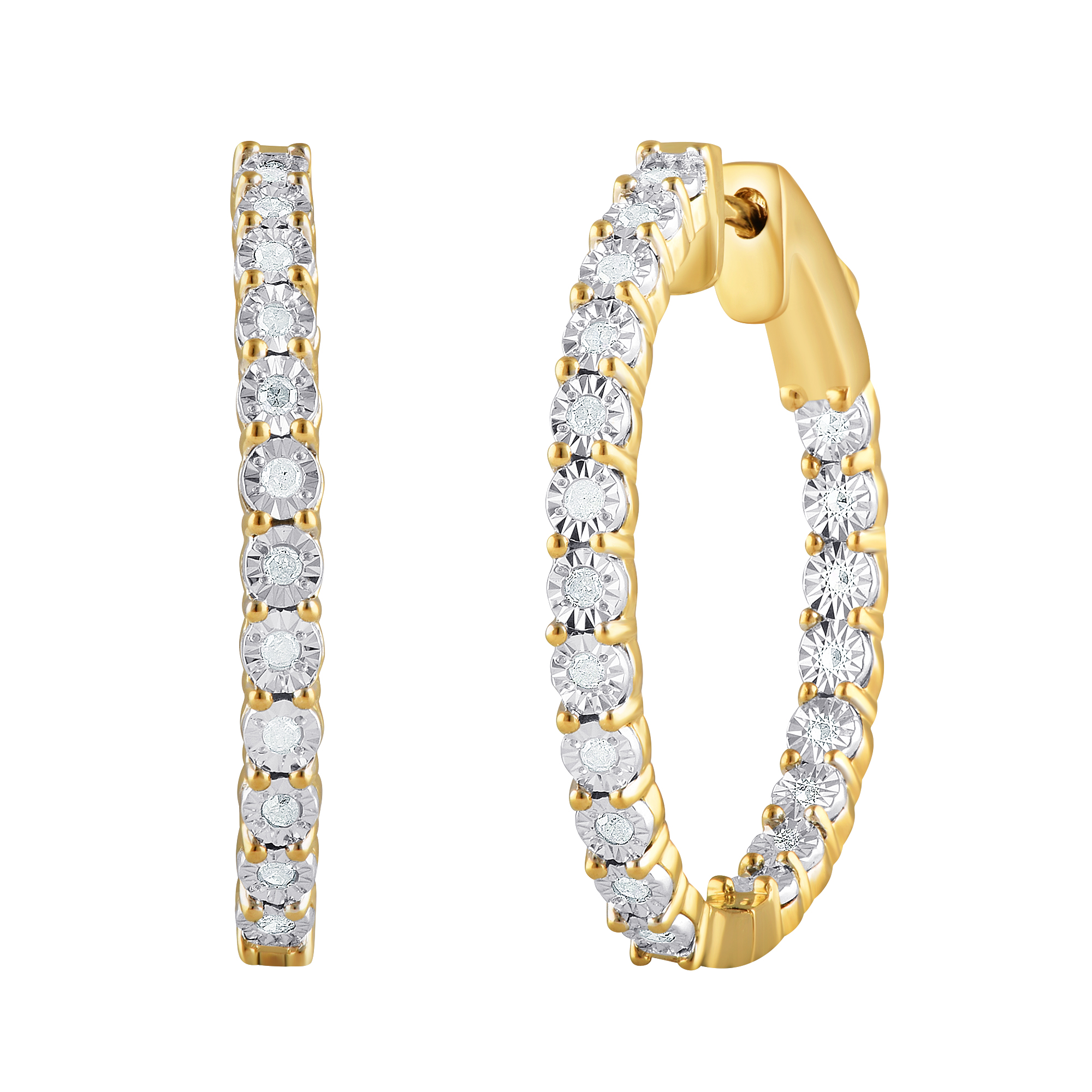 1/2 Carat T.W Sterling Silver Yellow Plated Hoop Earring and Bolo Bracelet 2 Pcs set