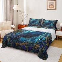 Manfei Halloween Crow Child Bed Sheets, Vintage Sunflower King Sheets, Boho Mandala Theme Sheet Set, Microfiber Bedroom Decor, 4pcs