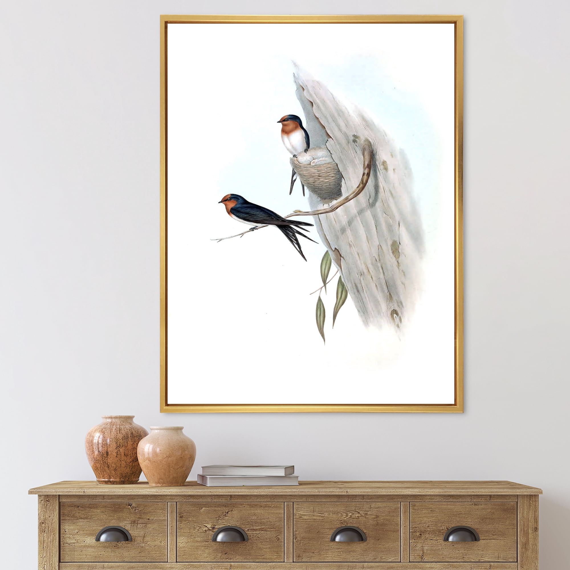 Designart 'Ancient Australian Bird Illustrations II' Traditional Framed Canvas Wall Art Print