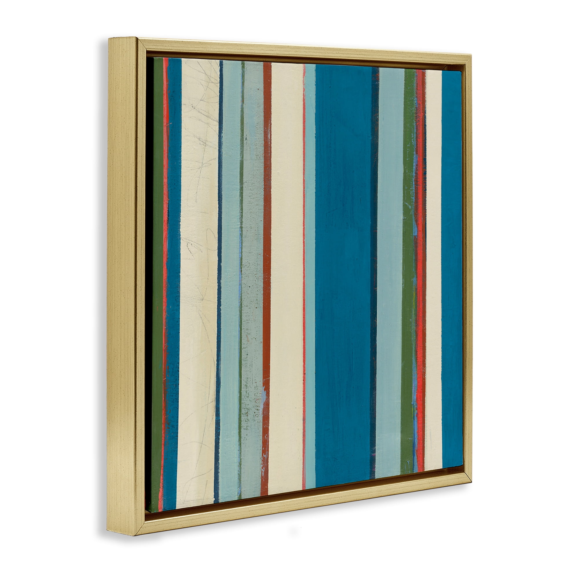 Stupell Industries Asymmetrical Blue Stripes Abstract Painting Gold Floater Framed Canvas Art Print Wall Art, 25 x 25