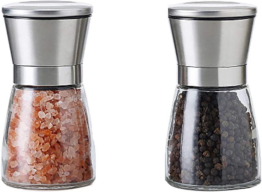 Moulins à Sel Et Poivre Réglables En Inox Et Verre - Lot De 2, 180ml - Pour Moudre épices, Piment, Cumin