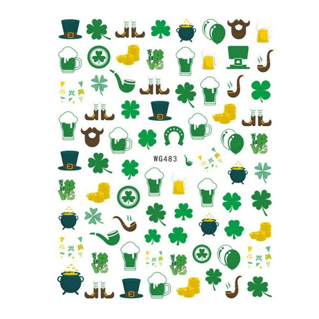 Nail Wraps Sticker Exquisite Fashion St. Patrick's Day Women Manicure Labels Art Decorations Sculpture Abstract Green Leaves Adhesive Decals St. Day WG483