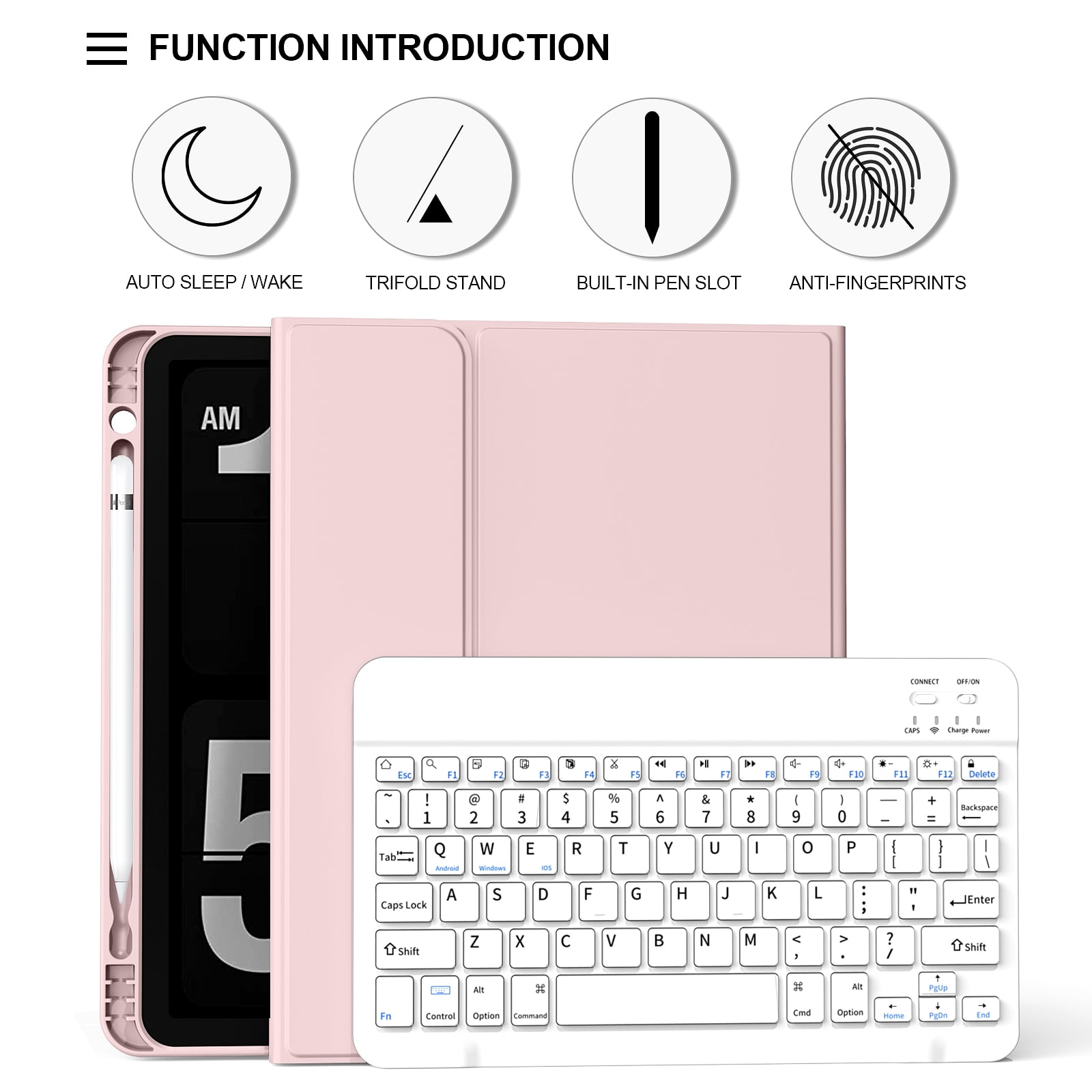 Aoub Keyboard Case for iPad A16 11th/10th Generation (2025/2022) with Pencil Holder, Detachable Wireless Bluetooth Keyboard Cover, Pink