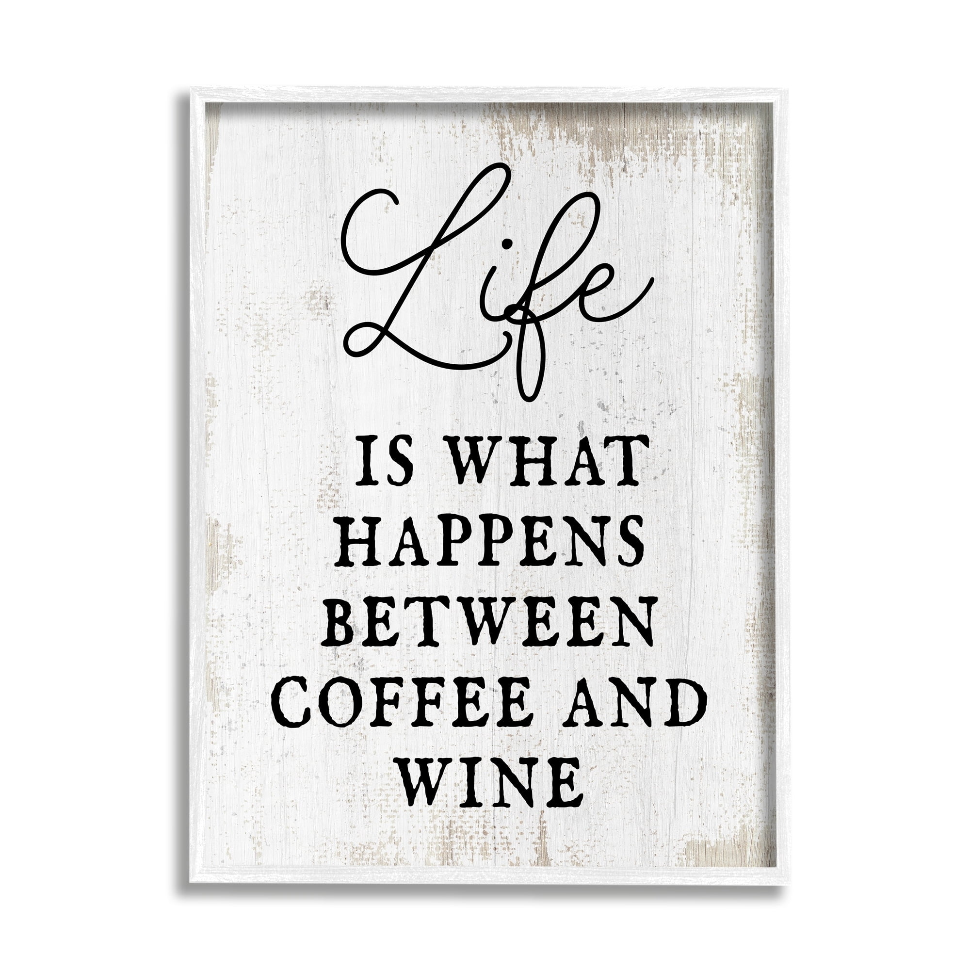 Stupell Industries Vintage Style Coffee & Wine Life Phrase Typography Framed Wall Art, 16 x 20, Design by Lil' Rue