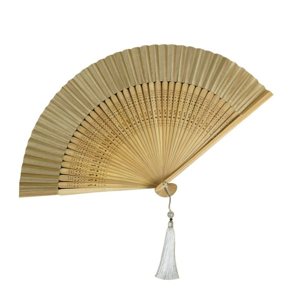 de mano plegable chino, ventilador de seda de bambú, ventilador de mano chinoiserie ligero decorativo, ventilador plegable para fiesta de Marrón