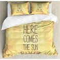 thumbnail image 1 of Here Comes the Sun Duvet Cover Set King Size, Doodle Style Sun with a Laurel Detail on Mosaic Polygonal Background, Decorative 3 Piece Bedding Set with 2 Pillow Shams, Brown Yellow, by Ambesonne, 1 of 3