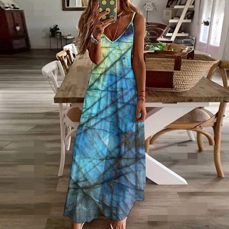 Royal Blue Labradorite Sleeveless Dress dress loose summer dress summer woman dress Royal Blue Labradorite Sleeveless Dress dress loose summer dress summer woman dress
