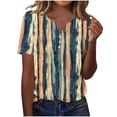 thumbnail image 7 of AUNVITO Women's V-neck Button Front Short Sleeve T-shirt Loose Fit with Random Print Casual and Trendy Style, 7 of 7