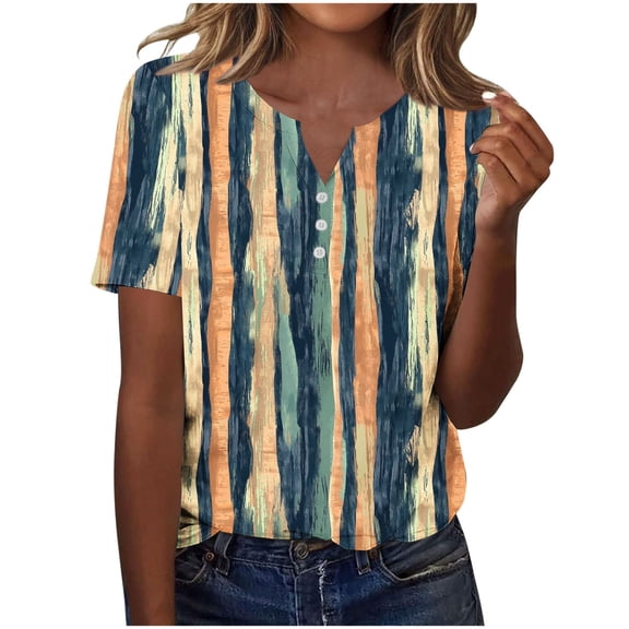 Women's Blouses & Shirts Summer Tops Cotton V Neck Shorts Sleeve Fashion Printed Lightweight Tee Shirt Solid Colour Tunic Top Dressy Casual Basic Blouse Going out Holiday
