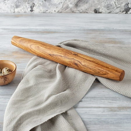

Olive Wood French Rolling Pin - Non Stick Wooden Bread Roller Pin - Tapered Rolling Sticks for Baking Dough Pizza Pie Pastry