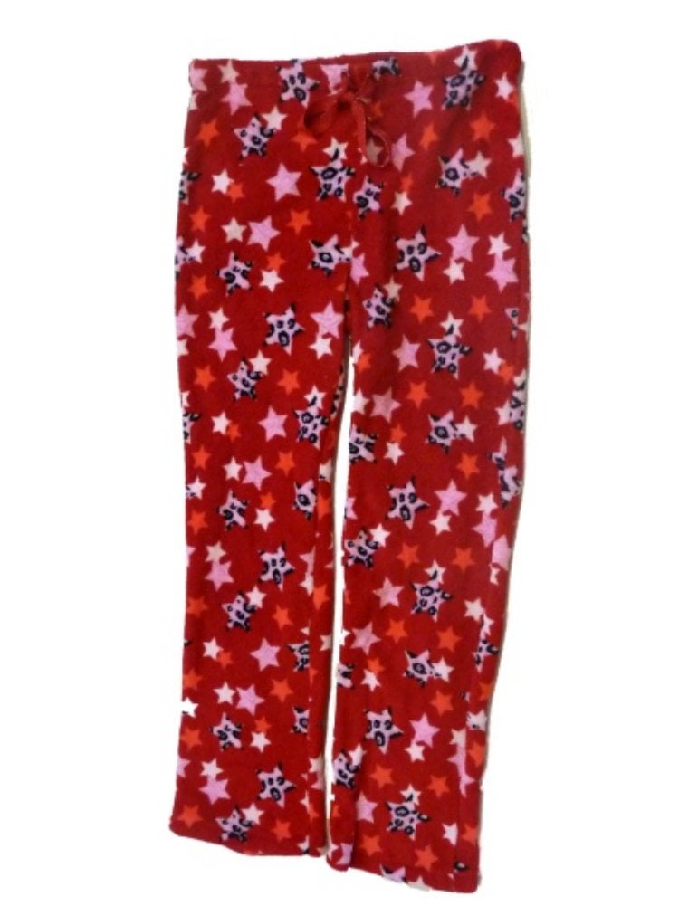 Valentine Valentines Womens Plush Red & Pink Stars Sleep Pants Fleece