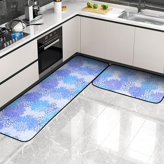 Kitchen Rug Sets 2 Pieces Non Slip Rugs Mats Runner Rug 17"x48" 17"x24" Washable for Floor Hallway Laundry Room Doormat Standing Mat Carpet Home Seamless Floral Flowers Chrysanthemum