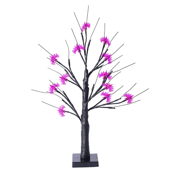 Partheme Halloween Tree, Black Birch with LED Orange Lights and Pumpkin Ornaments USB Powered Lighted Halloween Bonsai Tree for Indoor Tabletop Halloween Party Decoration , C