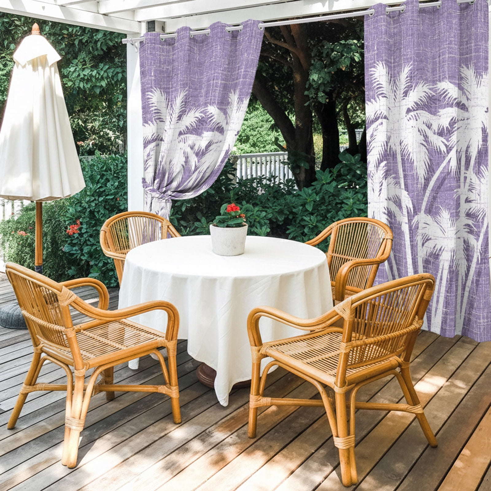 Palm Tree Outdoor Curtains for Patio, Tropical Plant Coastal Summer Purple Sunshade Privacy Drapes Grommet Waterproof Outside Curtains for Porch/Cabana/Balcony 54"x 108", 1 Panel