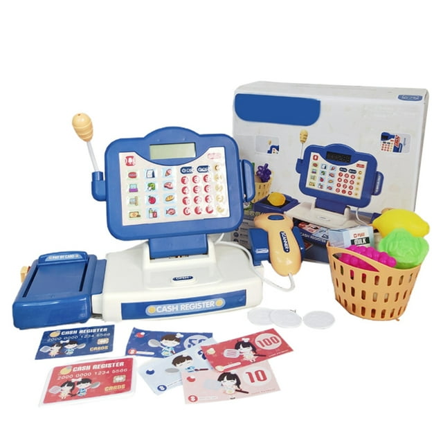Cash Register Toy Simulated: Cashier Playset Supermarket Checkout Toy with Light