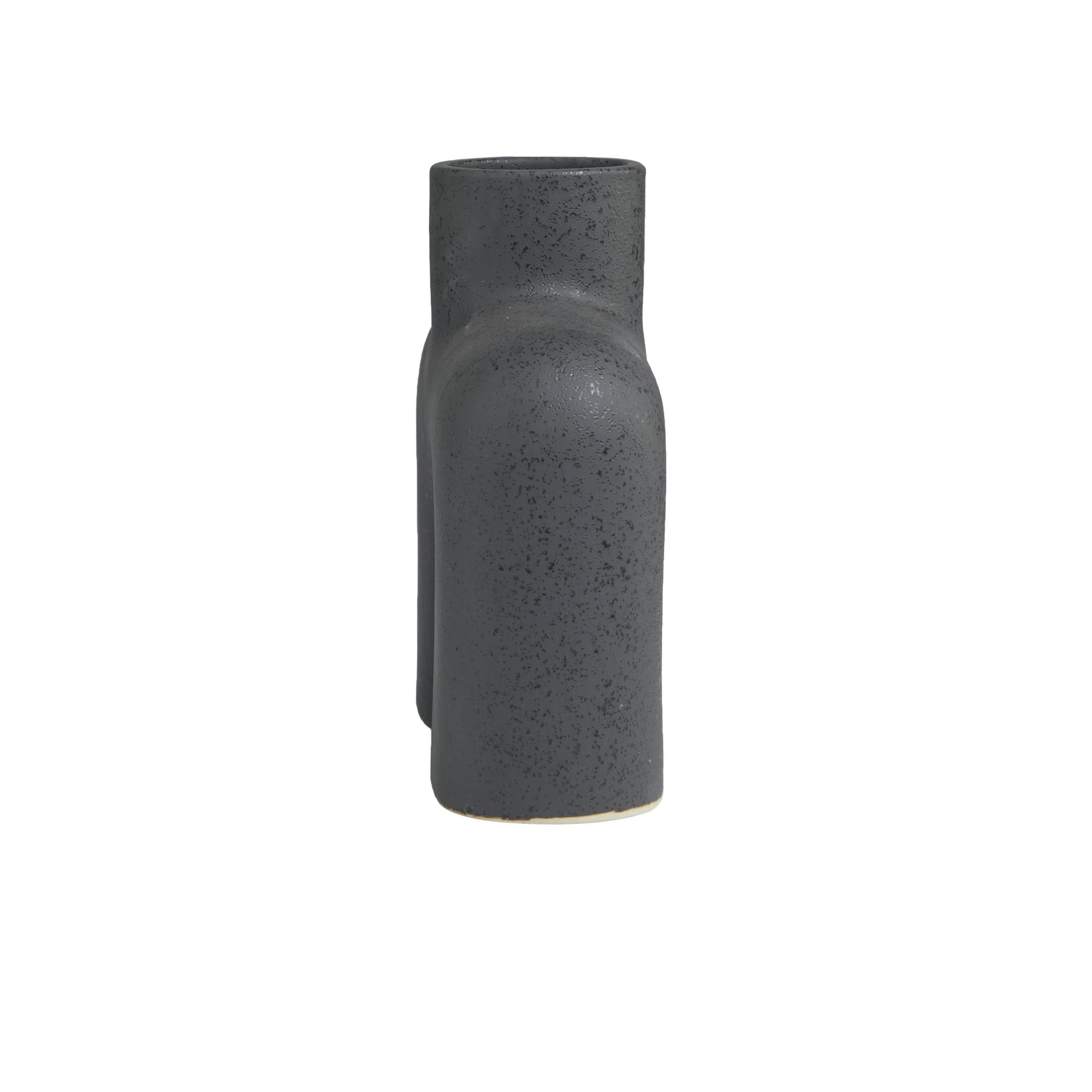 DecMode 9" Abstract Short Rounded Arched Black Ceramic Vase with Glossy Speckled Texture