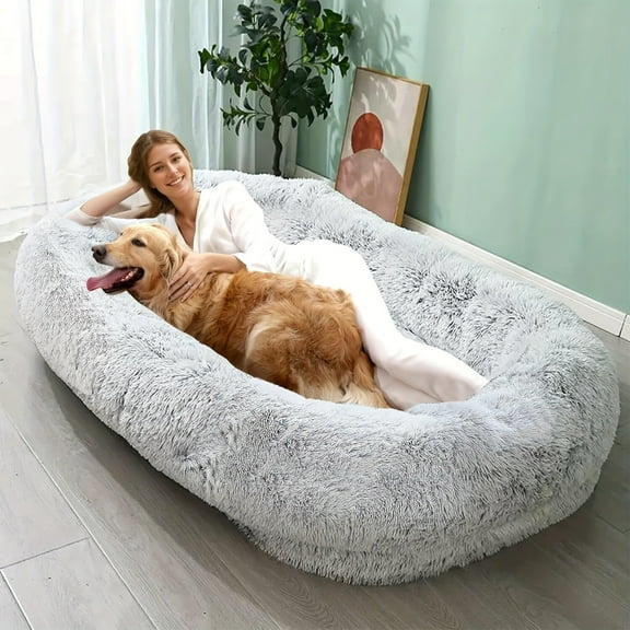 SAEWUD Large Human Dog Bed – Comfy Plush Bean Bag with Non-Slip Bottom & Storage Pocket, Ideal for Pets & Owners – Cozy Lounger for Relaxing at Home