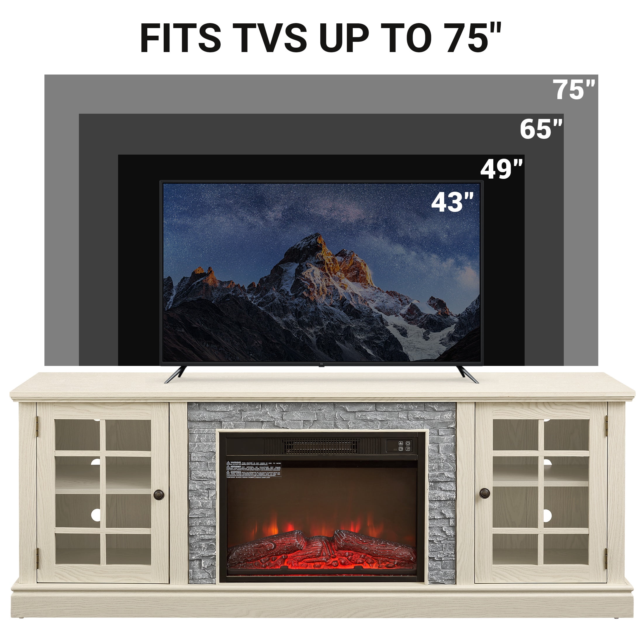 UHOMEPRO Fireplace TV Stand for TVs up to 75", White Large Entertainment Center with 23" Electric Fireplace for Living Room, 70" Modern TV Stand with 2-Door Storage
