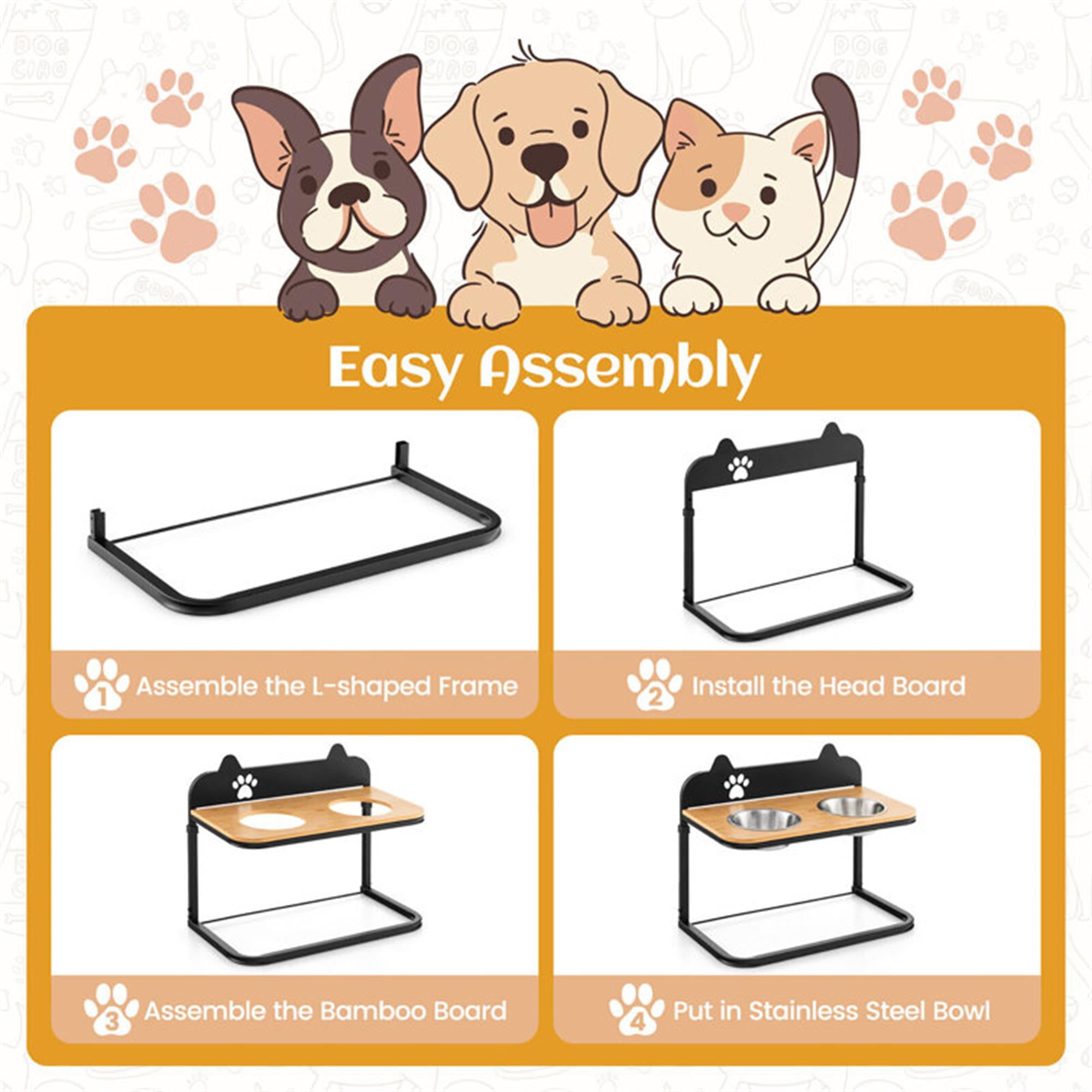 Kadyn 12"-16" Elevated Pet Feeder with 2 Stainless Steel Dog Bowls for Feeding Small Medium Dogs Cats Puppies, Black