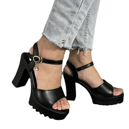 

NECHOLOGY Buckle Sandals for Women Rose Fashion Lace Casual Heels Sandals Shoes Chunky Breathable Up Womens Women Sandal Black 6.5